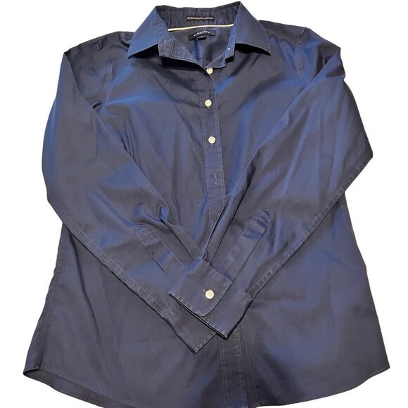 Lands End Girls Long Sleeve Button Down Navy Blouse Sz 4 Sku 1085 - Picture 8 of 9